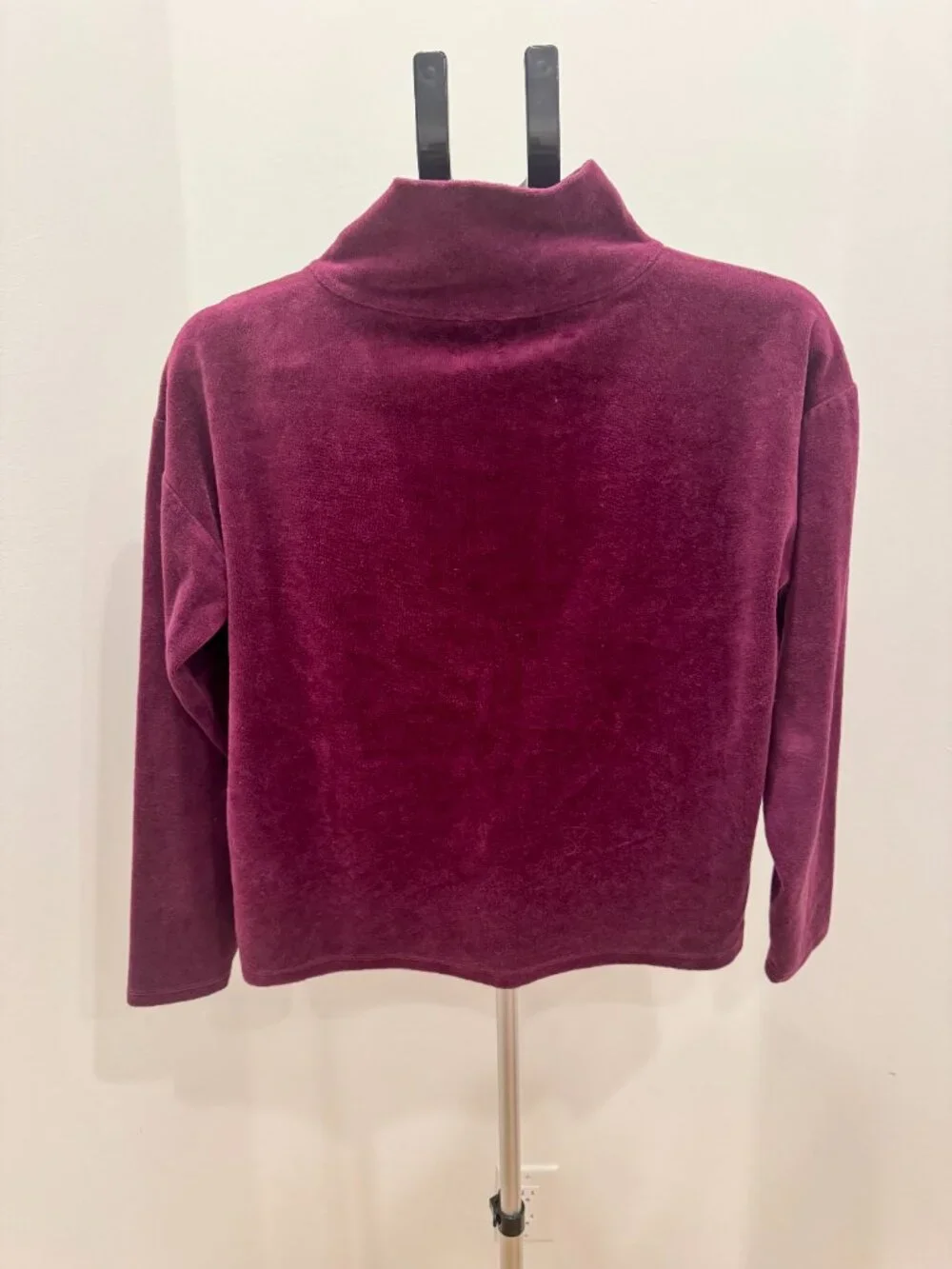 Eileen Fisher Funnel Neck Box Top Purple Velour Velvet Long Sleeve XXS NWOT - Picture 3 of 6